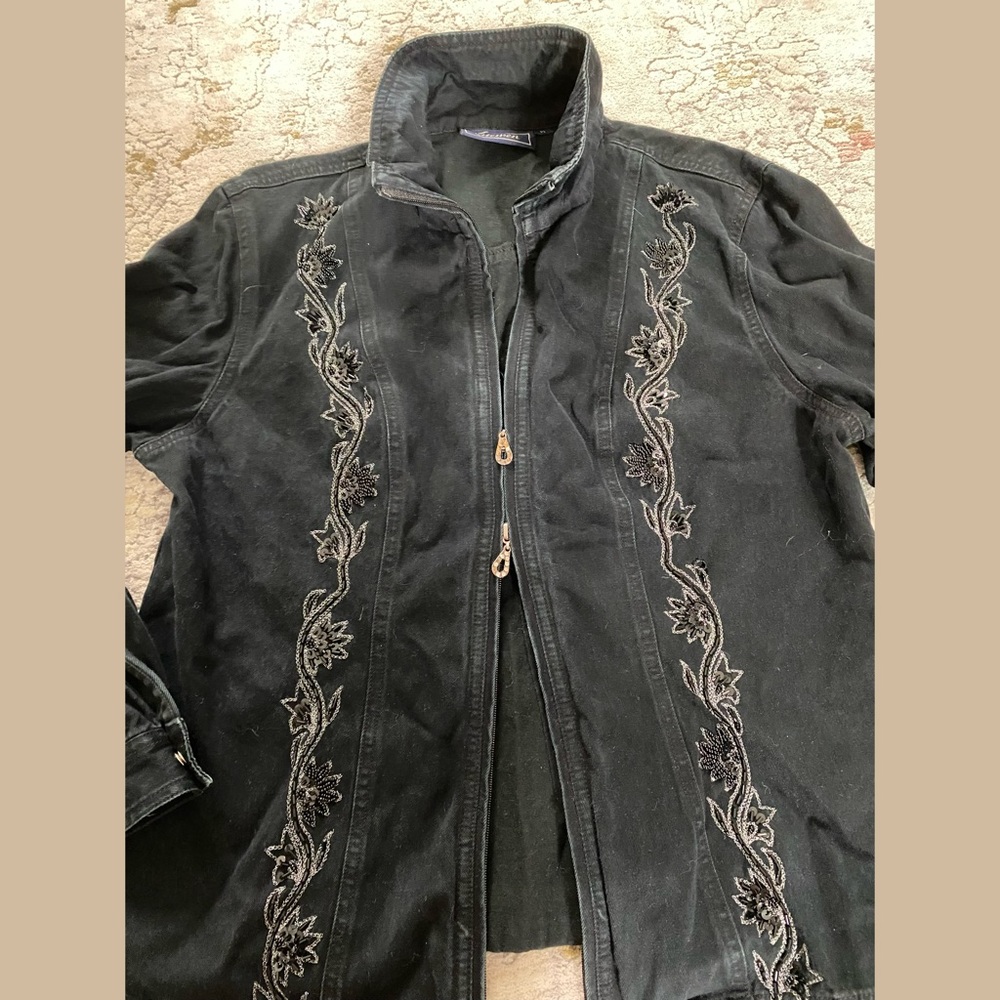 Beaded black denim jacket